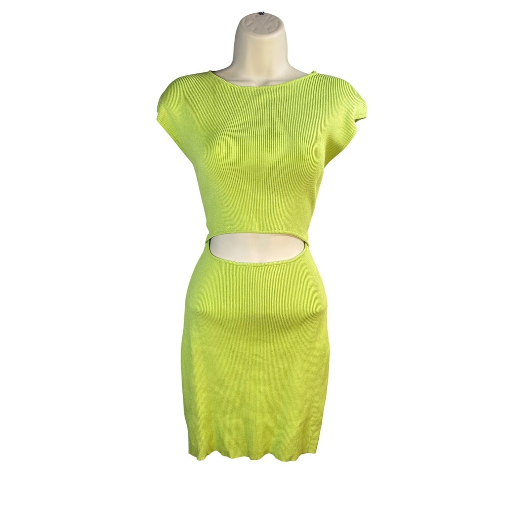 Mimosa Cutout Ribbed Knit Bodycon Dress Women Large Lime Green Neon Y2k Rave